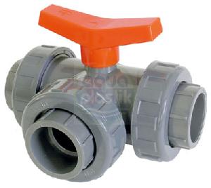 PVC-U Kulov� kohout trojcestn� na lepen�, FPM, vrt�n� L,  d25